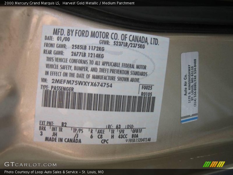 Harvest Gold Metallic / Medium Parchment 2000 Mercury Grand Marquis LS