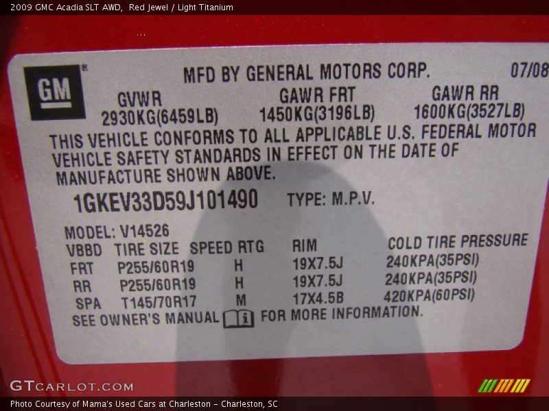 Red Jewel / Light Titanium 2009 GMC Acadia SLT AWD