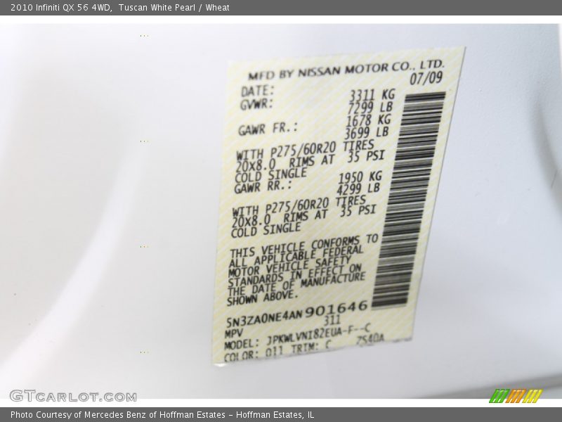 Tuscan White Pearl / Wheat 2010 Infiniti QX 56 4WD