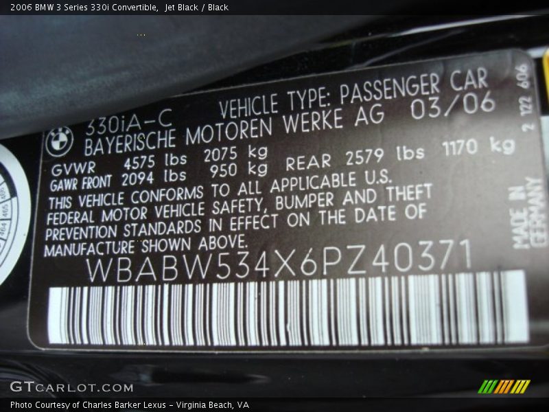Jet Black / Black 2006 BMW 3 Series 330i Convertible