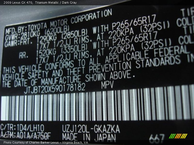 2009 GX 470 Titanium Metallic Color Code 1D4