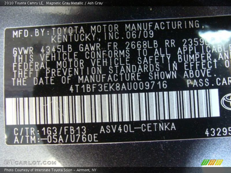 Magnetic Gray Metallic / Ash Gray 2010 Toyota Camry LE