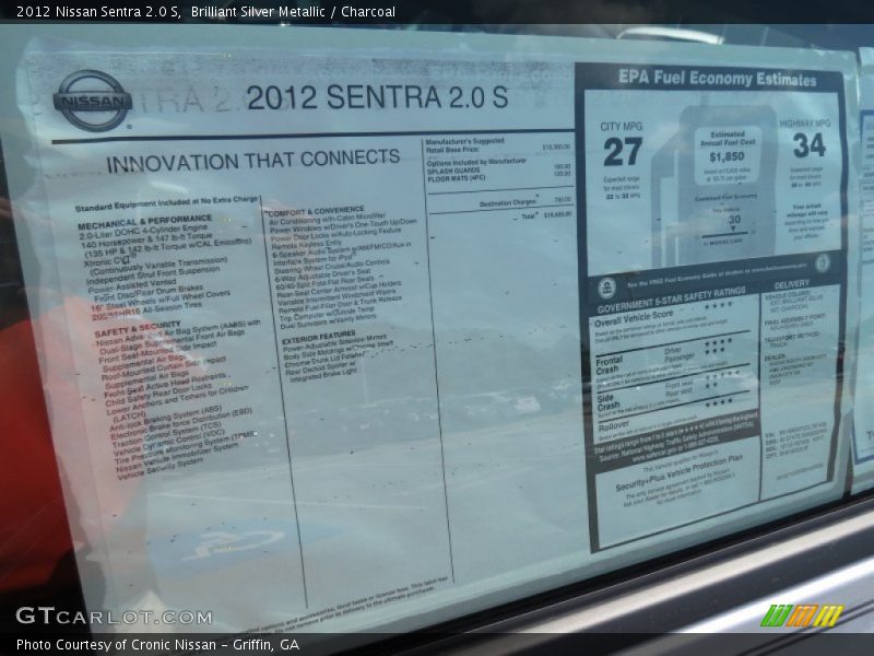 Brilliant Silver Metallic / Charcoal 2012 Nissan Sentra 2.0 S