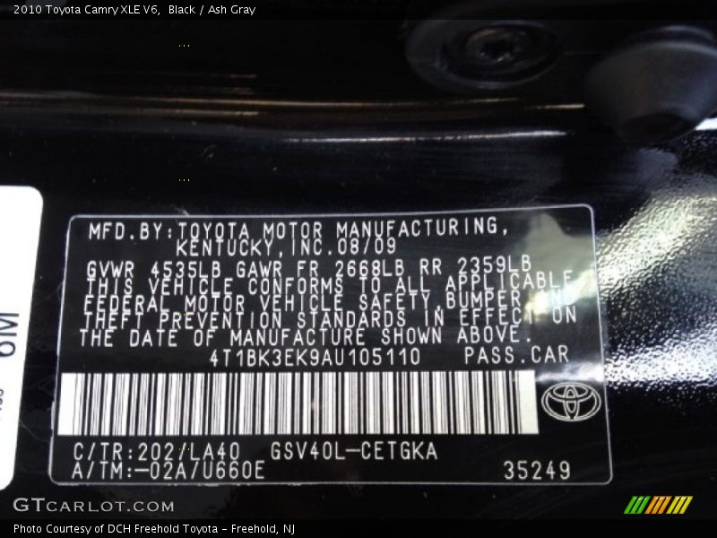 Black / Ash Gray 2010 Toyota Camry XLE V6