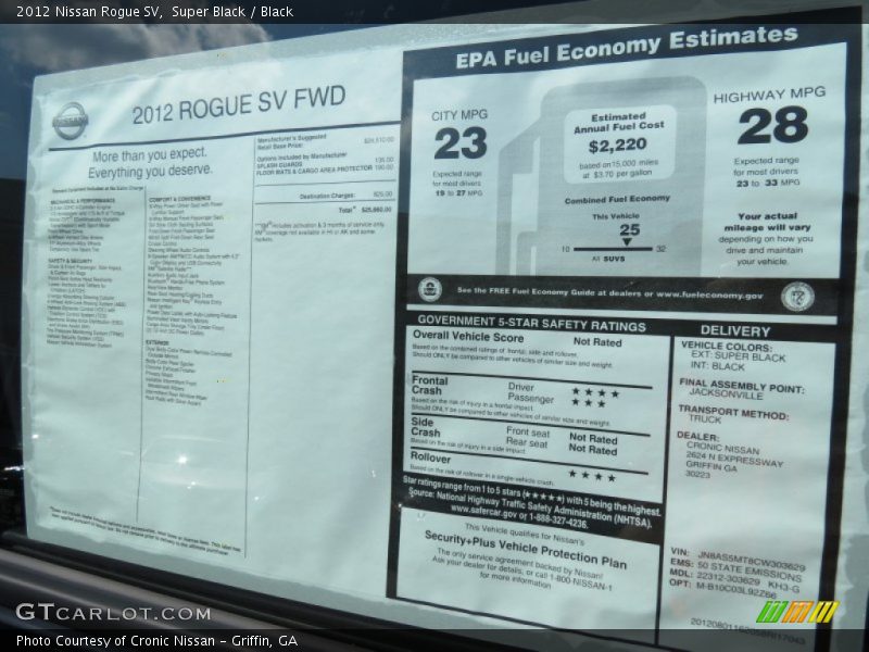  2012 Rogue SV Window Sticker