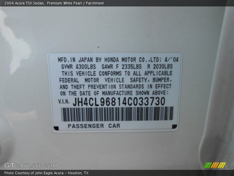 Premium White Pearl / Parchment 2004 Acura TSX Sedan