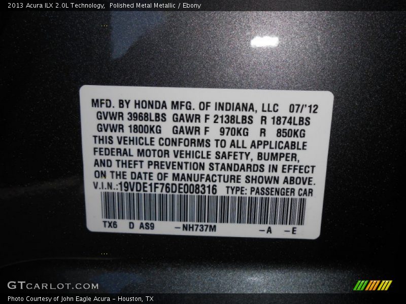 Polished Metal Metallic / Ebony 2013 Acura ILX 2.0L Technology