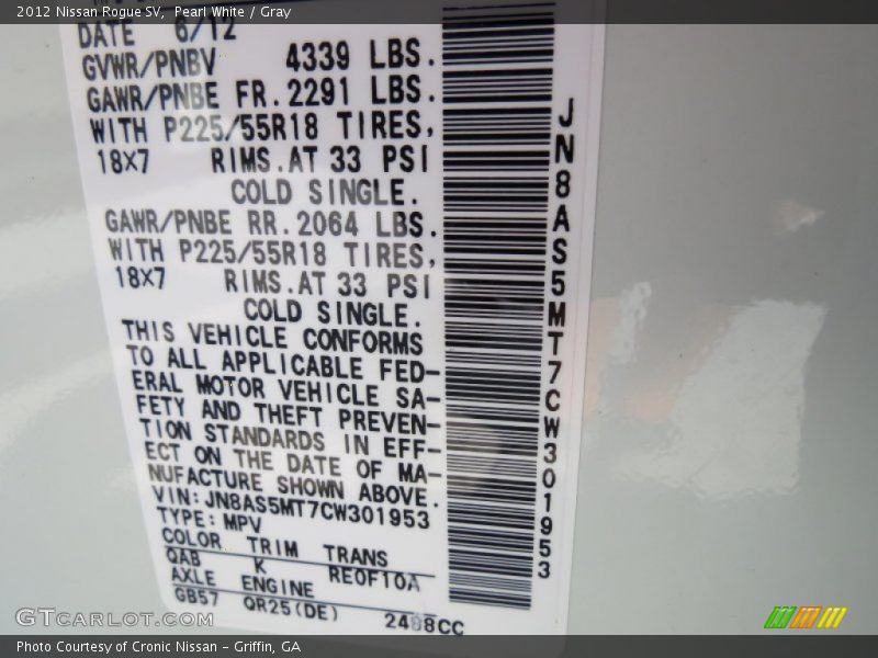 Pearl White / Gray 2012 Nissan Rogue SV