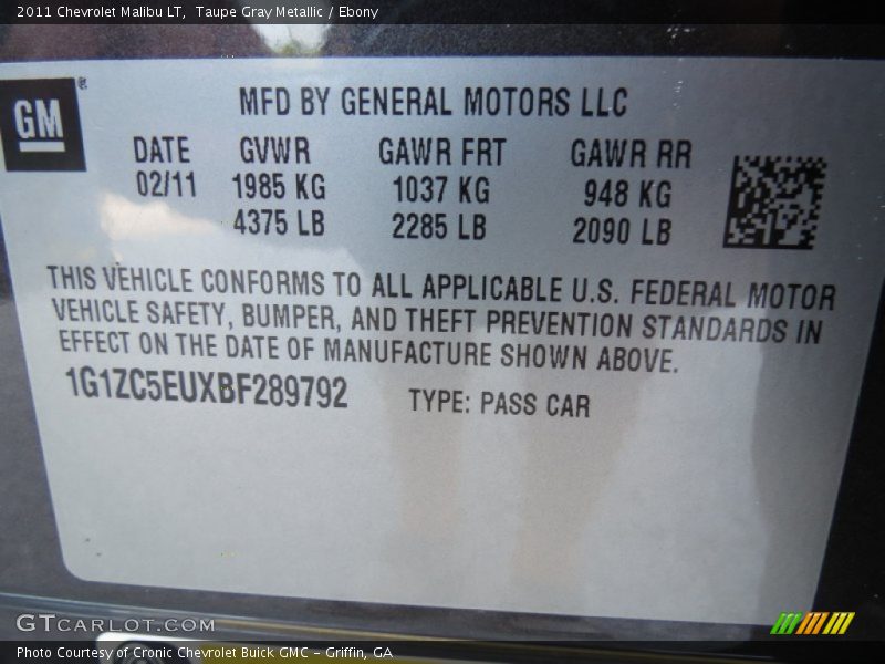 Taupe Gray Metallic / Ebony 2011 Chevrolet Malibu LT