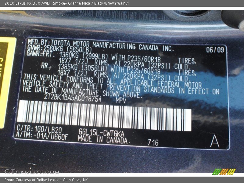 2010 RX 350 AWD Smokey Granite Mica Color Code 1G0