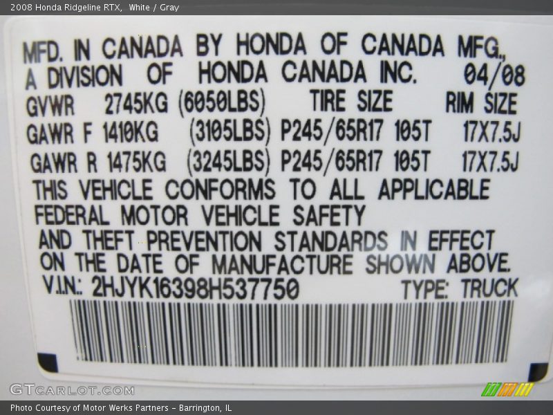 White / Gray 2008 Honda Ridgeline RTX