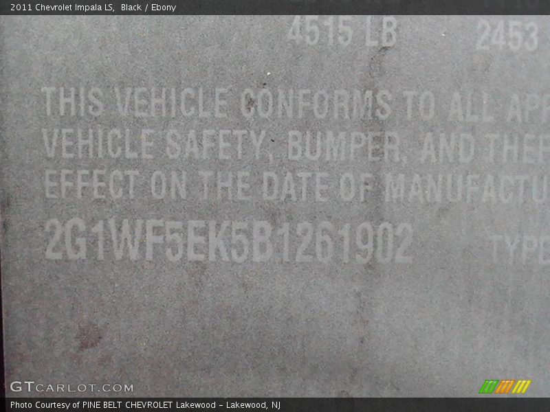 Black / Ebony 2011 Chevrolet Impala LS