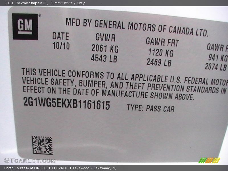 Summit White / Gray 2011 Chevrolet Impala LT