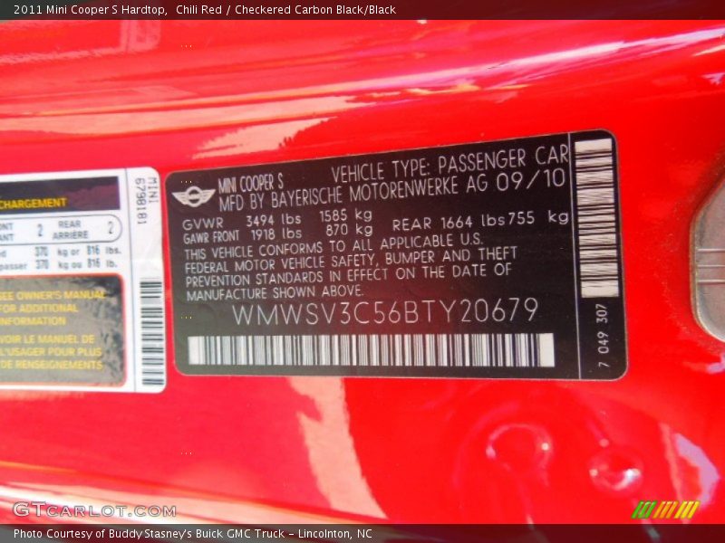 Chili Red / Checkered Carbon Black/Black 2011 Mini Cooper S Hardtop