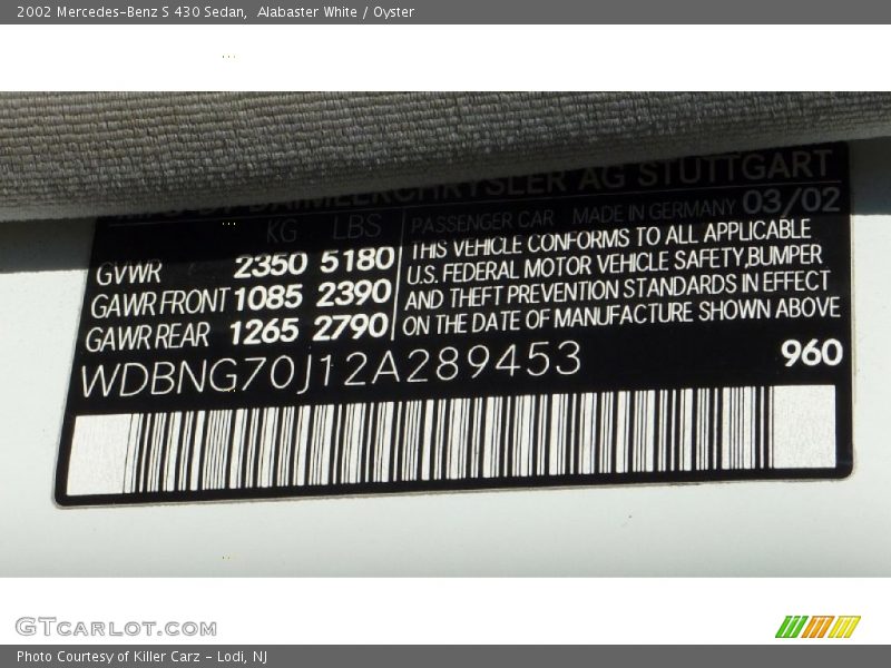Alabaster White / Oyster 2002 Mercedes-Benz S 430 Sedan