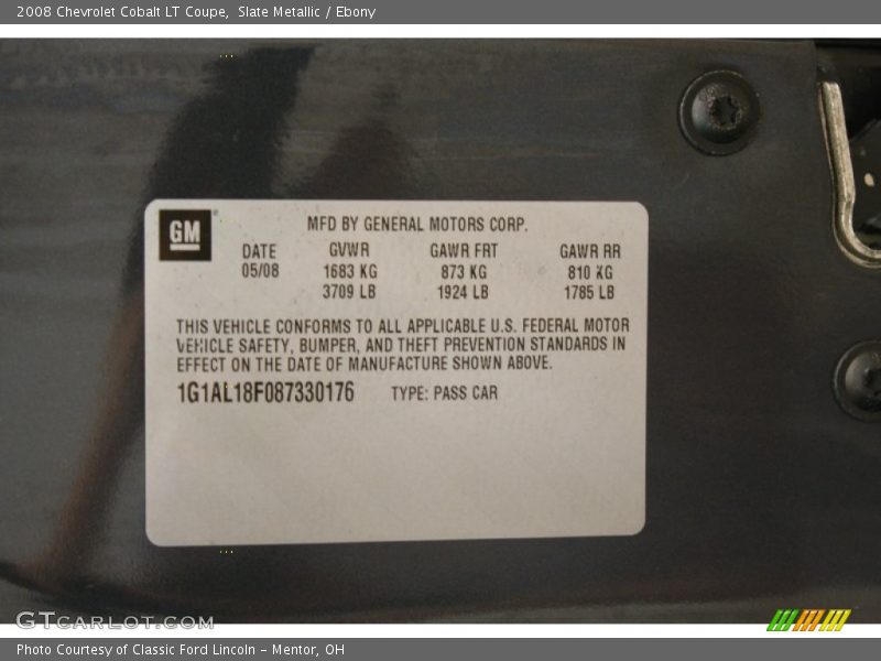Slate Metallic / Ebony 2008 Chevrolet Cobalt LT Coupe