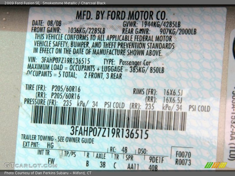 Smokestone Metallic / Charcoal Black 2009 Ford Fusion SE