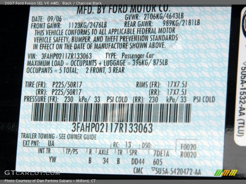 Black / Charcoal Black 2007 Ford Fusion SEL V6 AWD