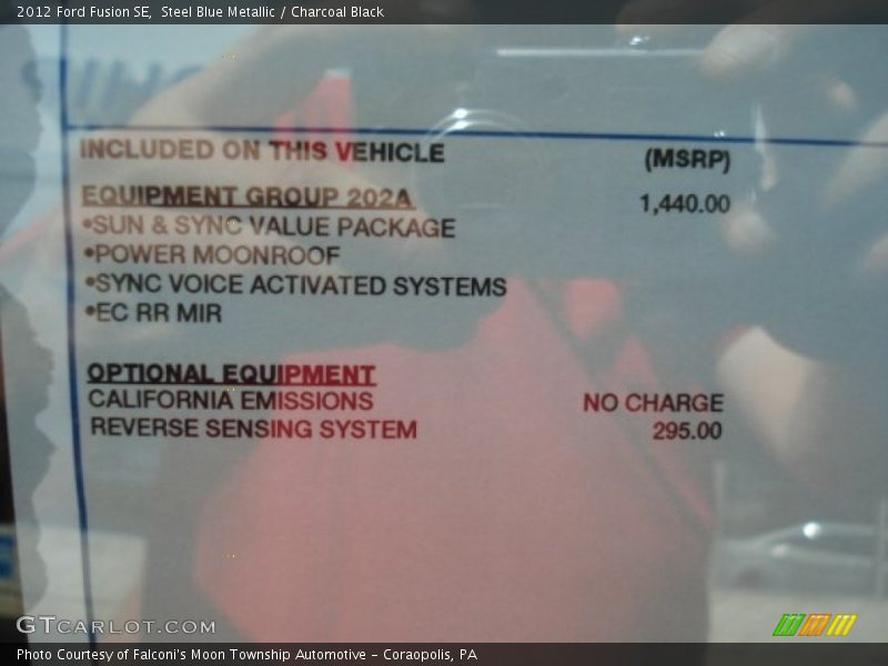 Steel Blue Metallic / Charcoal Black 2012 Ford Fusion SE