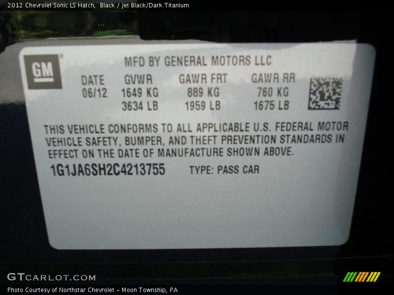 Black / Jet Black/Dark Titanium 2012 Chevrolet Sonic LS Hatch