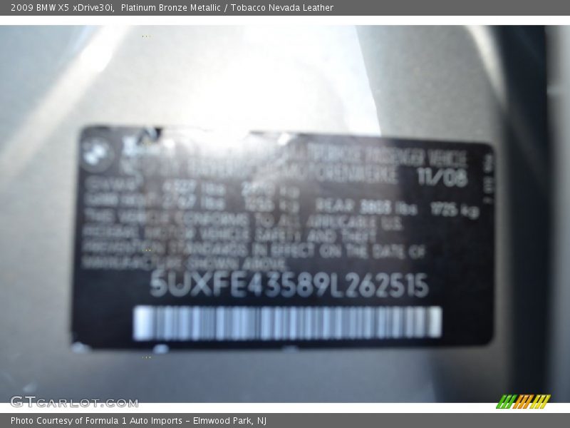 Platinum Bronze Metallic / Tobacco Nevada Leather 2009 BMW X5 xDrive30i
