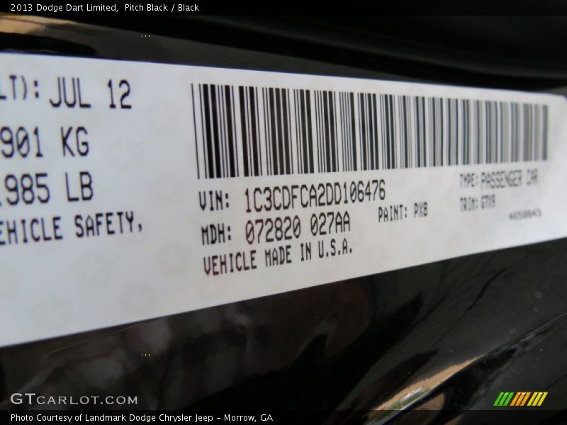 2013 Dart Limited Pitch Black Color Code PX8