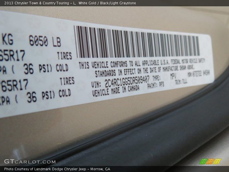 2013 Town & Country Touring - L White Gold Color Code PFS