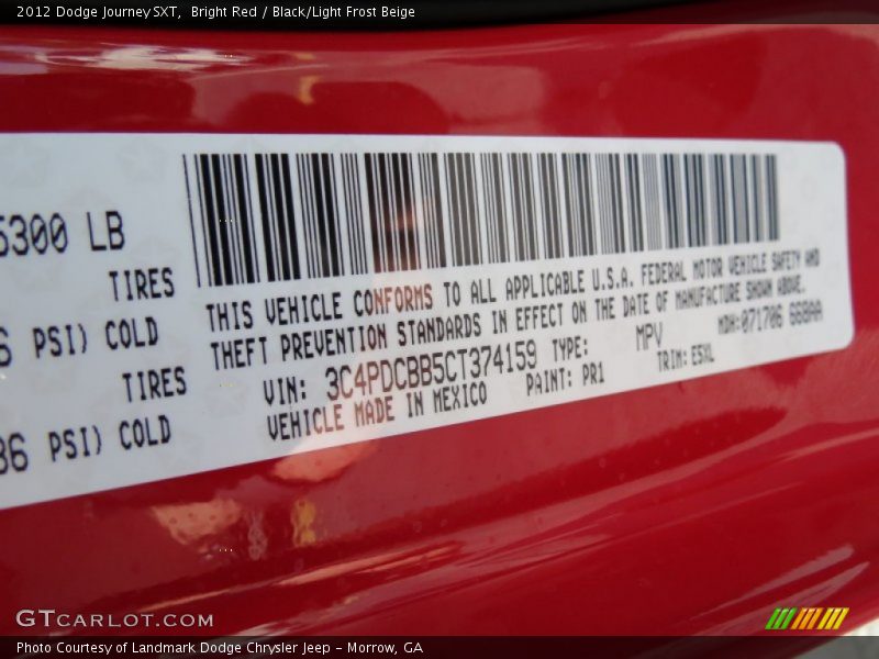 Bright Red / Black/Light Frost Beige 2012 Dodge Journey SXT
