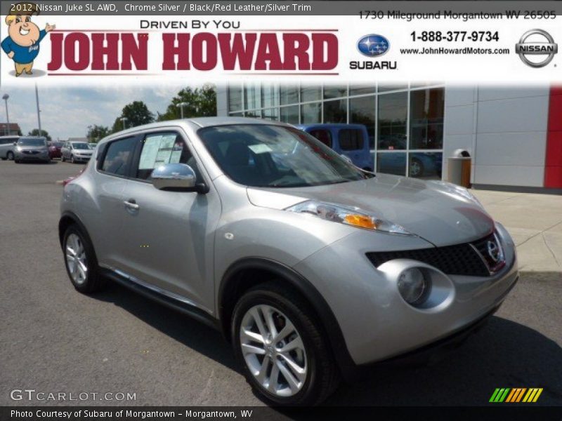 Chrome Silver / Black/Red Leather/Silver Trim 2012 Nissan Juke SL AWD