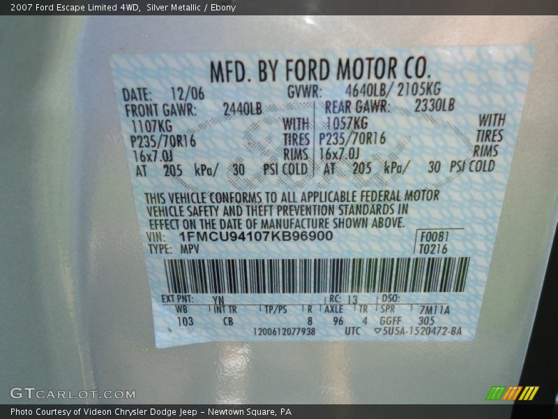 Silver Metallic / Ebony 2007 Ford Escape Limited 4WD