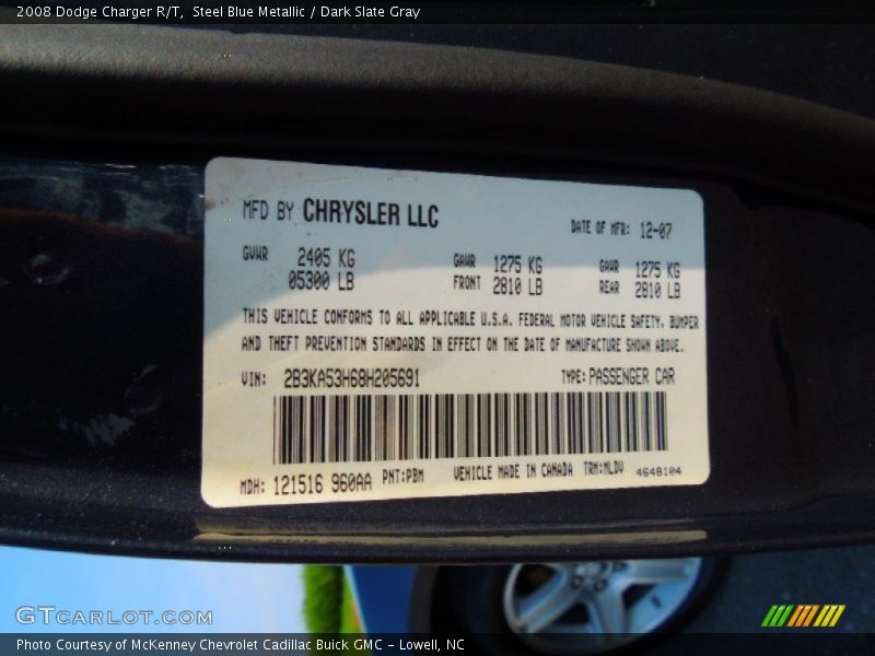 Steel Blue Metallic / Dark Slate Gray 2008 Dodge Charger R/T