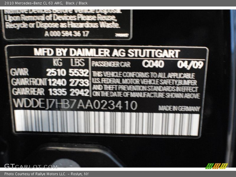 Black / Black 2010 Mercedes-Benz CL 63 AMG