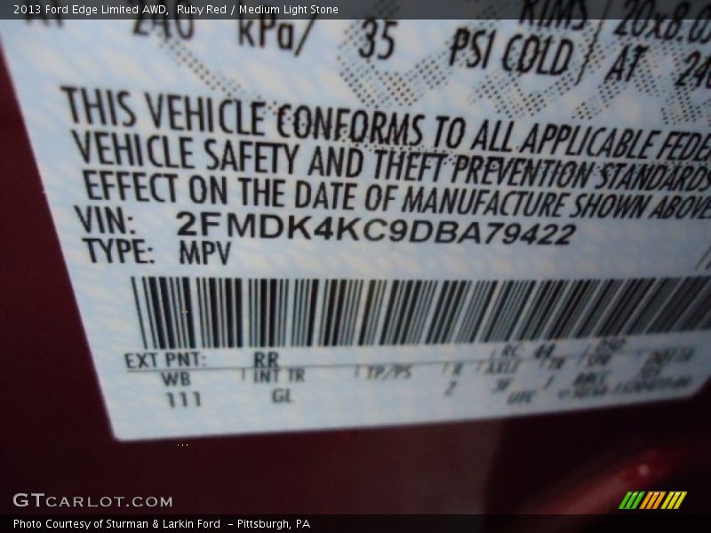 Ruby Red / Medium Light Stone 2013 Ford Edge Limited AWD