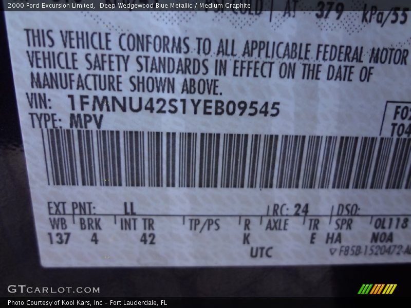 2000 Excursion Limited Deep Wedgewood Blue Metallic Color Code LL
