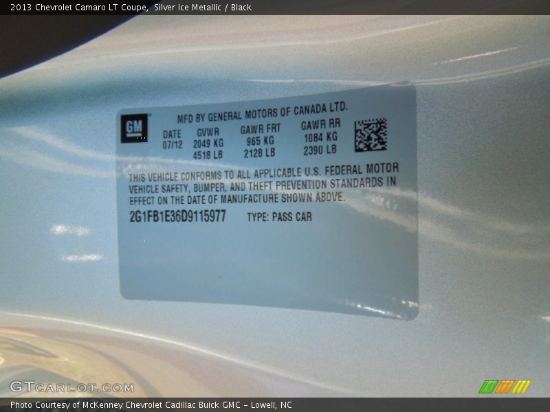 Silver Ice Metallic / Black 2013 Chevrolet Camaro LT Coupe