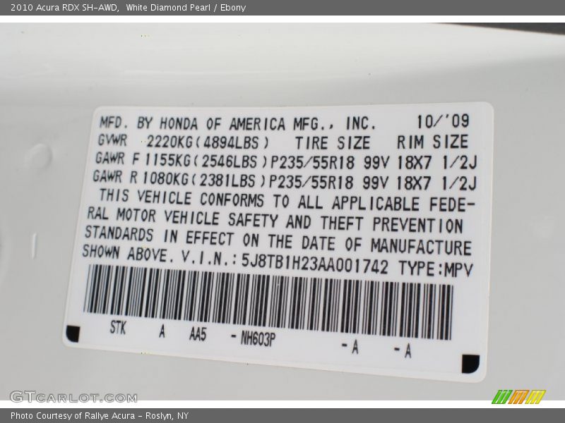 White Diamond Pearl / Ebony 2010 Acura RDX SH-AWD