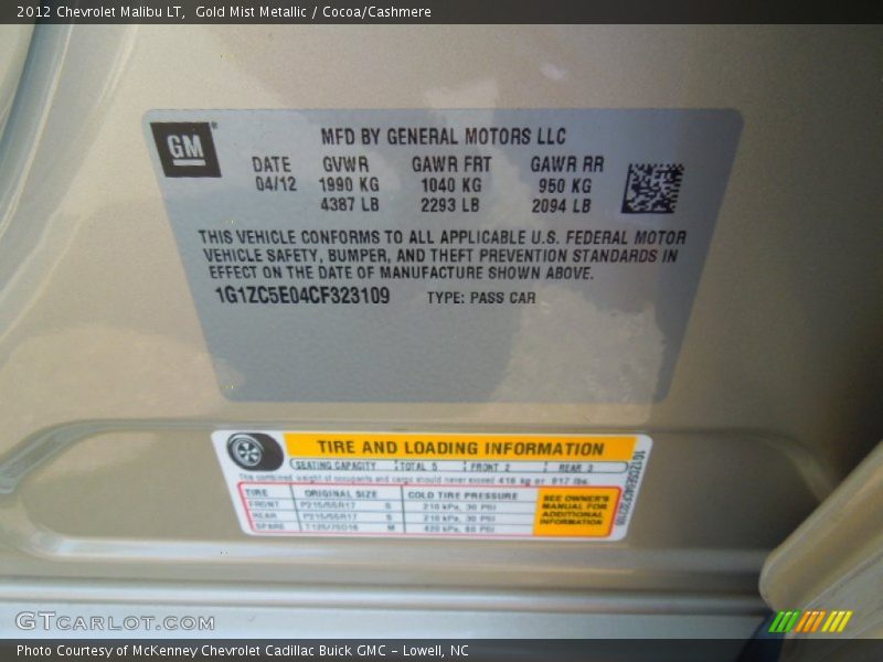 Gold Mist Metallic / Cocoa/Cashmere 2012 Chevrolet Malibu LT