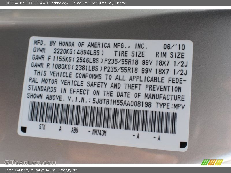 Palladium Silver Metallic / Ebony 2010 Acura RDX SH-AWD Technology