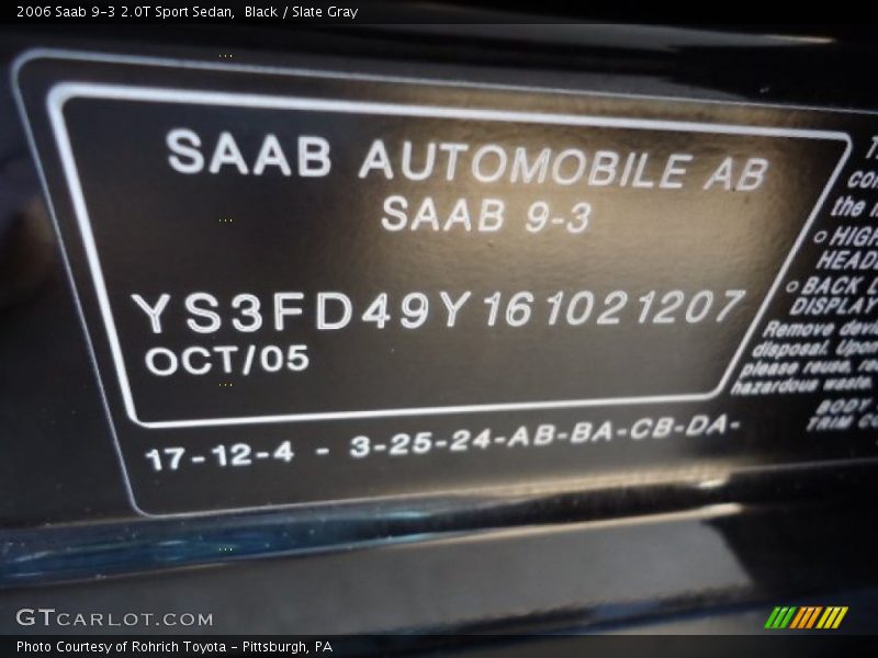 Black / Slate Gray 2006 Saab 9-3 2.0T Sport Sedan