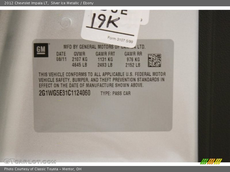 Silver Ice Metallic / Ebony 2012 Chevrolet Impala LT