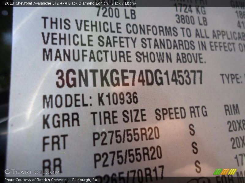 Black / Ebony 2013 Chevrolet Avalanche LTZ 4x4 Black Diamond Edition