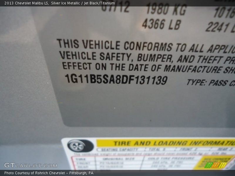Silver Ice Metallic / Jet Black/Titanium 2013 Chevrolet Malibu LS