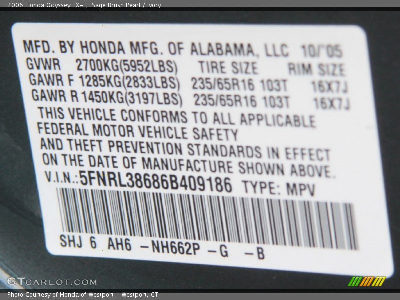 Sage Brush Pearl / Ivory 2006 Honda Odyssey EX-L