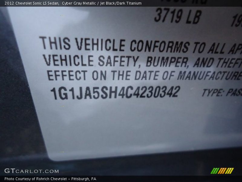 Cyber Gray Metallic / Jet Black/Dark Titanium 2012 Chevrolet Sonic LS Sedan
