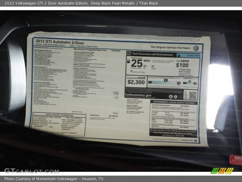  2013 GTI 2 Door Autobahn Edition Window Sticker