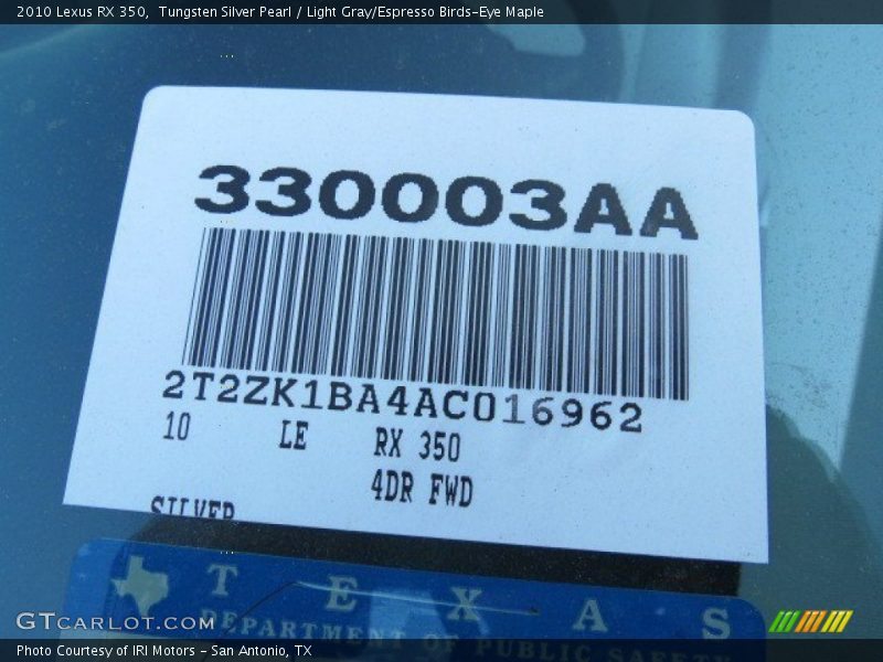 Tungsten Silver Pearl / Light Gray/Espresso Birds-Eye Maple 2010 Lexus RX 350