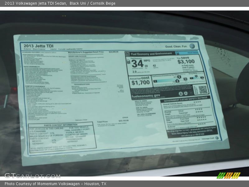  2013 Jetta TDI Sedan Window Sticker