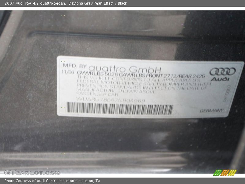 Daytona Grey Pearl Effect / Black 2007 Audi RS4 4.2 quattro Sedan