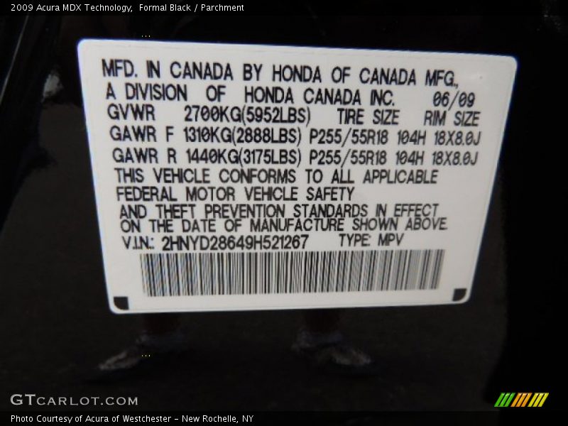 Formal Black / Parchment 2009 Acura MDX Technology