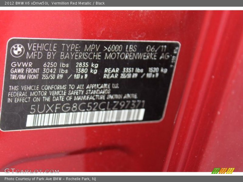 Vermillion Red Metallic / Black 2012 BMW X6 xDrive50i